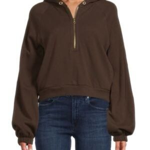 Nation LTD Brown 1/2 Zip Hooded Sweatshirt Size M Casual Athleisure Cozy